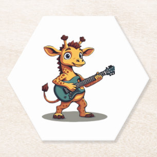 Rocking giraffe with guitar Classic T-Shirt Paper Coaster