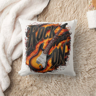 Rocking guitar amidst fiery flames at a concert cushion