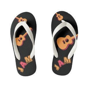 Rocking Guitar, Music Jam Style, Orange & Red Art Kid's Thongs