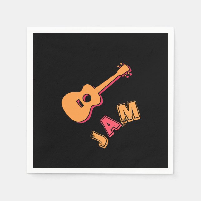 Rocking Guitar, Music Jam Style, Orange & Red Art Napkin (Front)