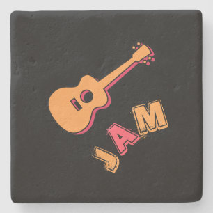 Rocking Guitar, Music Jam Style, Orange & Red Art Stone Coaster