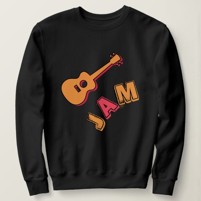 Rocking Guitar, Music Jam Style, Orange & Red Art Sweatshirt (Design Front)
