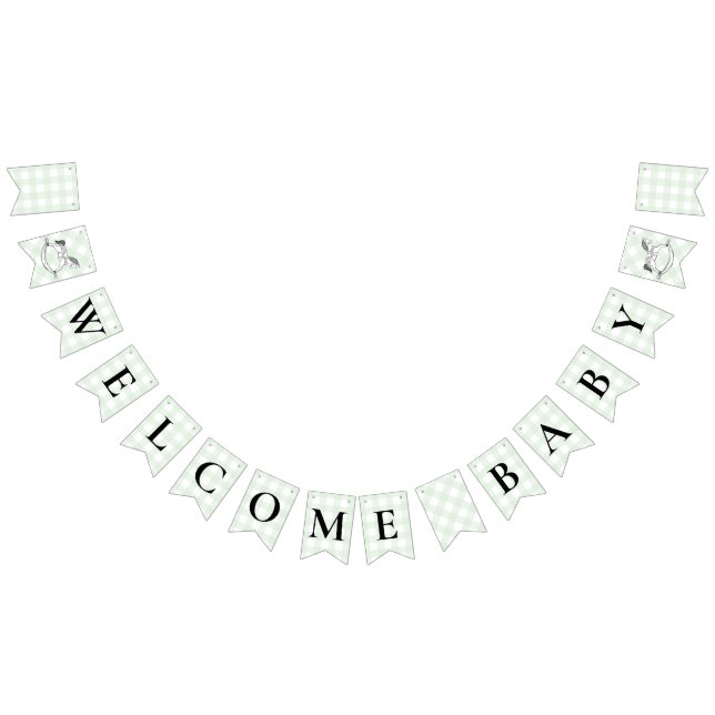 Rocking Hors Green Gingham Baby Shower Bunting Bunting (All)