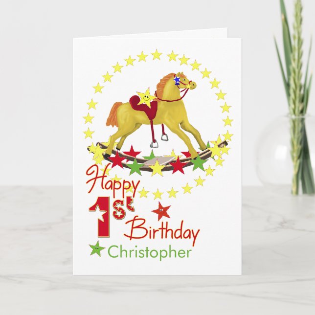 Rocking Horse 1st Birthday Card (Front)