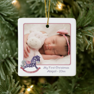 Rocking Horse 2 Photo My 1st Christmas Baby Girl Ceramic Ornament