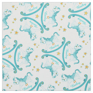 Rocking horse aqua yellow kids name nursery fabric