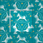 Rocking horse aqua yellow kids name nursery fabric