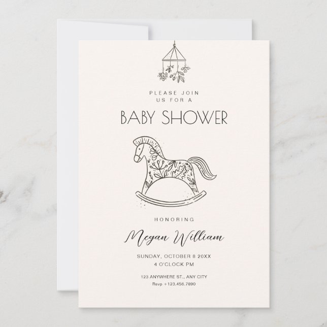 Rocking horse art baby shower invitation (Front)