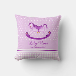 Rocking horse art purple name baby birth pillow