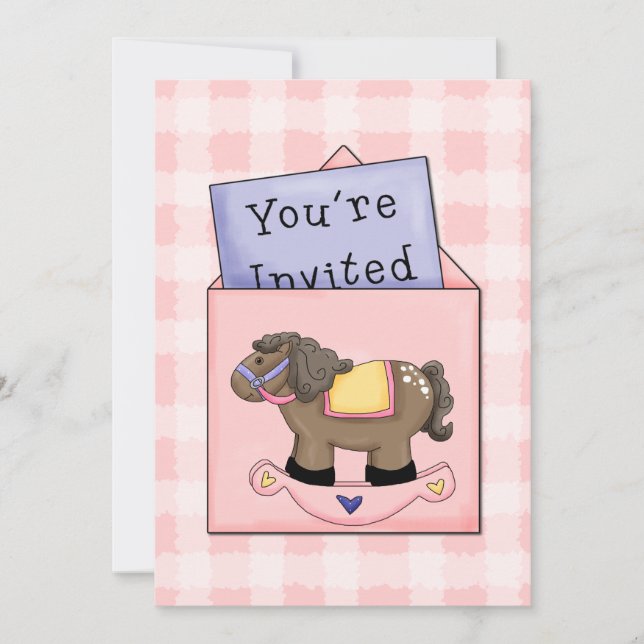 Rocking Horse Baby Girl Shower Invitation (Front)