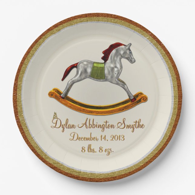 Rocking Horse Baby (Personalised) Paper Plate (Front)