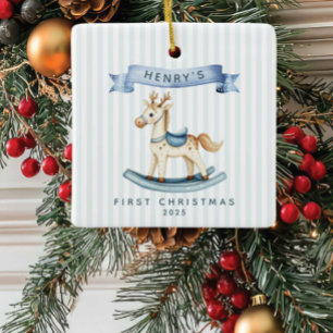 Rocking Horse Baby’s First Christmas Ceramic Ornament