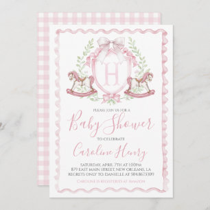Rocking Horse Baby Shower Pink Gingham Pink Invitation