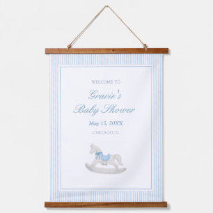 Rocking Horse Baby Shower Welcome Sign Blue Boy  Hanging Tapestry