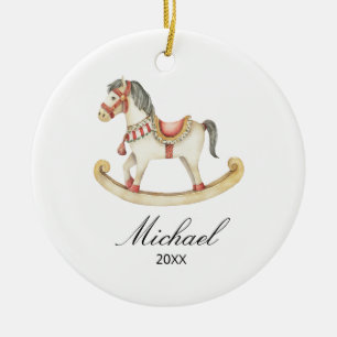 Rocking Horse Baby's First Christmas Holiday Ceramic Ornament