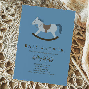 Rocking Horse Blue Baby Shower Invitation