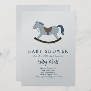 Rocking Horse Blue Baby Shower Invitation