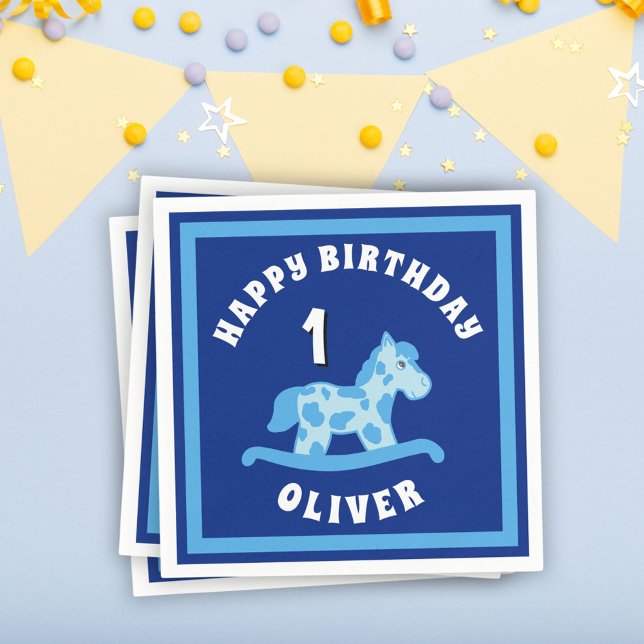 Rocking Horse Blue Boy Birthday Party  Napkin (Creator Uploaded)