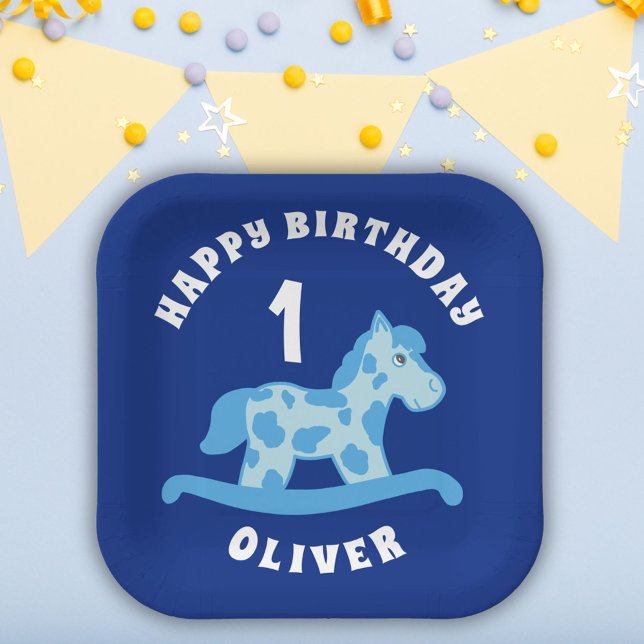 Rocking Horse Blue Boy Birthday Party  Paper Plate (Creator Uploaded)