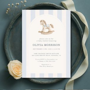 Rocking Horse Blue Boy Striped Baby Shower Invitation
