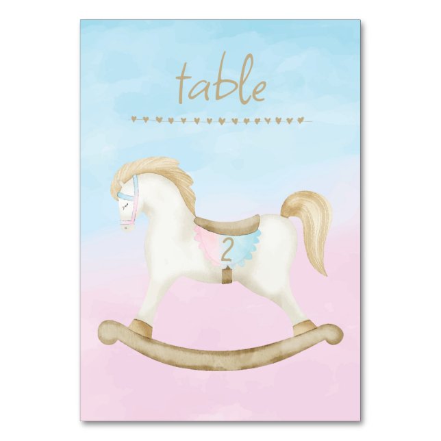 Rocking Horse Blue Pink Gender Baby Table Number (Front)