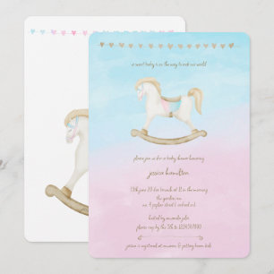 Rocking Horse Blue Pink Gender Neutral Baby Shower Invitation