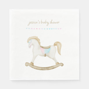 Rocking Horse Blue Pink Gender Neutral Baby Shower Napkin