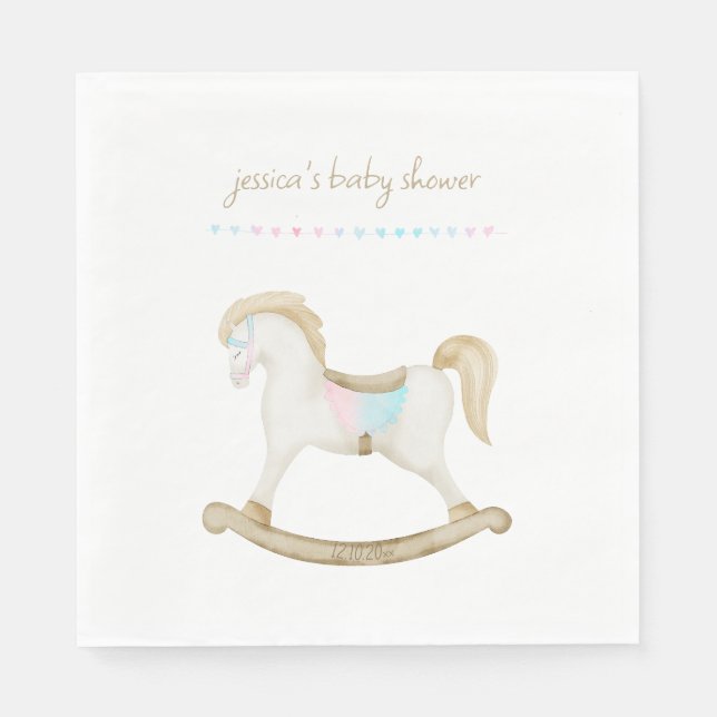 Rocking Horse Blue Pink Gender Neutral Baby Shower Napkin (Front)