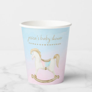 Rocking Horse Blue Pink Gender Neutral Baby Shower Paper Cups