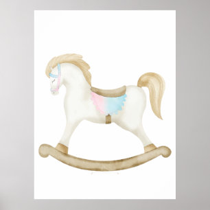 Rocking Horse Blue Pink Gender Neutral Baby Shower Poster