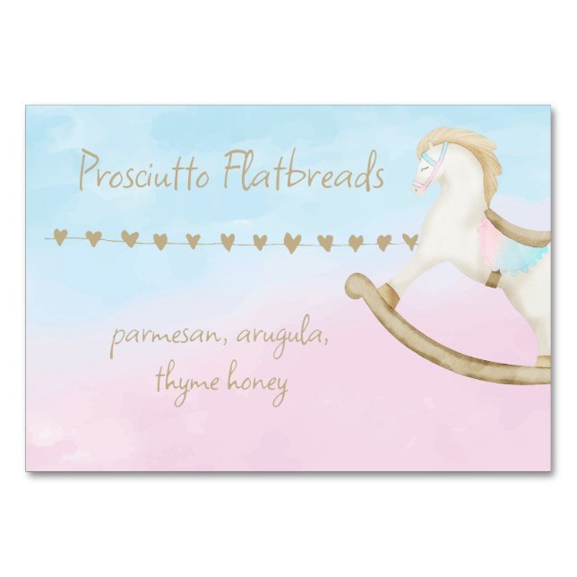 Rocking Horse Blue Pink Gender Neutral Food Label Table Number (Front)