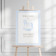 Rocking Horse Blue Toile De Jouy Baby Shower