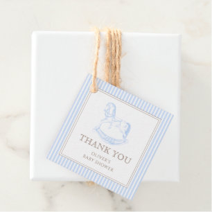 Rocking Horse Blue Toile De Jouy Baby Shower Favour Tags