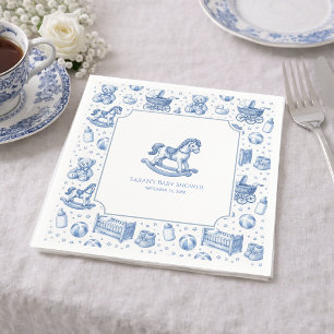 Rocking Horse Blue & White Boy Baby Shower Vintage Napkin