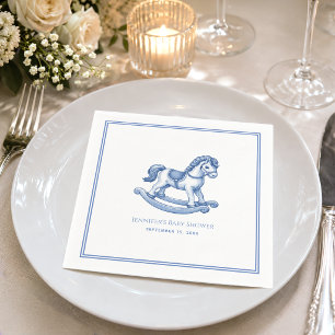 Rocking Horse Blue & White Elegant Baby Boy Shower Napkin