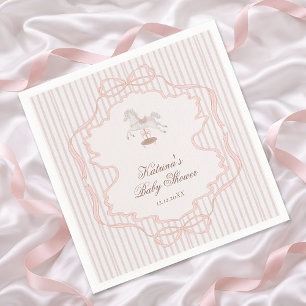 Rocking Horse Blush Pink Girl Baby Shower Napkin