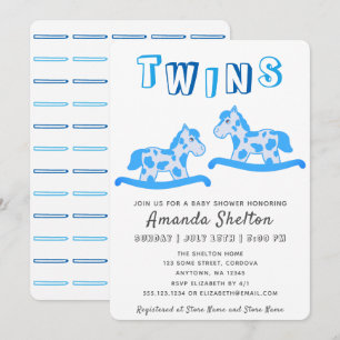 Rocking Horse Boy Twins Baby Shower Invitation