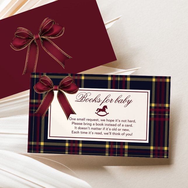 Rocking Horse Burgundy Bow Plaid Books for baby Enclosure Card (Creator Uploaded)