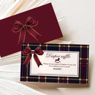 Rocking Horse Burgundy Bow Plaid Diaper raffle Enclosure Card