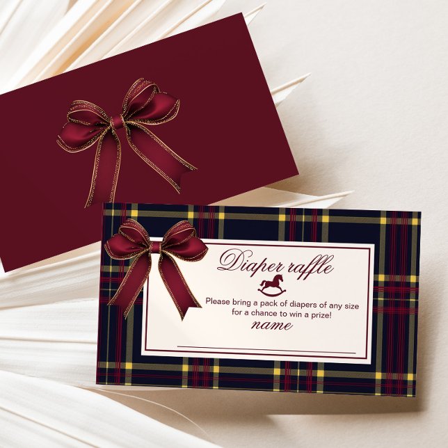 Rocking Horse Burgundy Bow Plaid Diaper raffle Enclosure Card (Creator Uploaded)