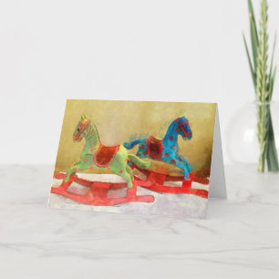 Rocking Horse, Children, Toy, Christmas Card, Art Holiday Card