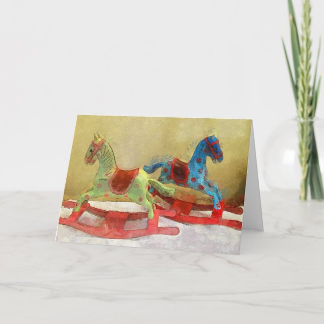 Rocking Horse, Children, Toy, Christmas Card, Art Holiday Card (Front)