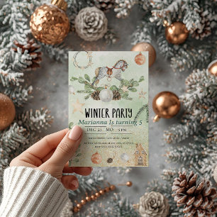 Rocking horse Christmas Birthday Party Invitation