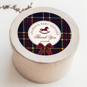 Rocking Horse Christmas Bow Baby Shower Thank you Classic Round Sticker