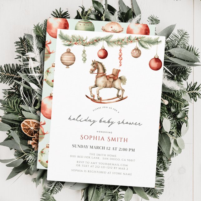 Rocking Horse Christmas Holiday Baby Shower Invitation (Creator Uploaded)
