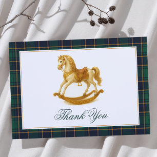 Rocking Horse Elegant Plaid Baby Shower  Thank You Card