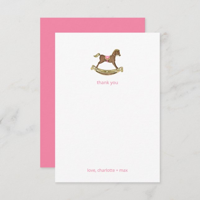 Rocking Horse girl baby shower thank you (Front/Back)