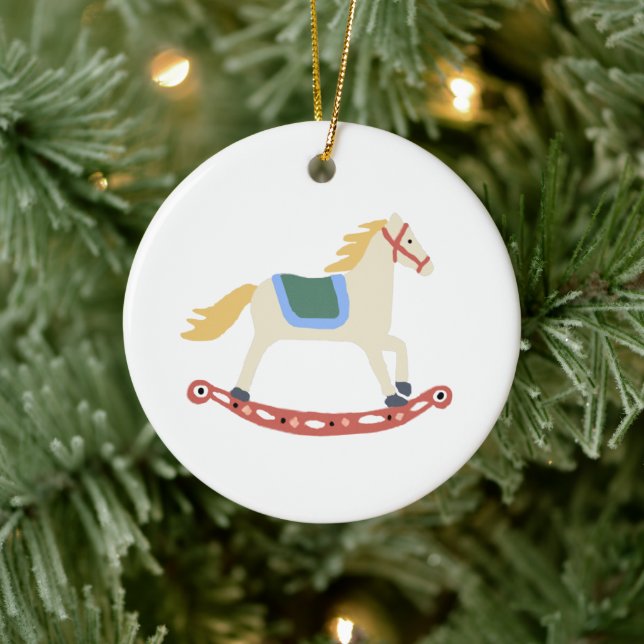 Rocking Horse Illustration Ceramic Ornament (Tree)