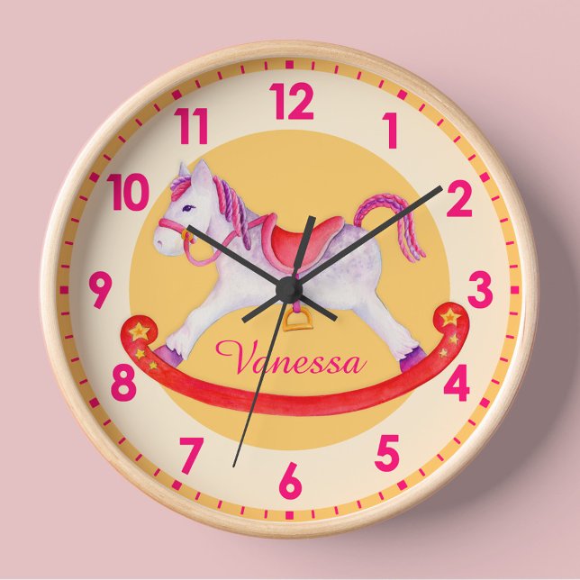 Rocking horse nursery named yellow kids clock (Creator Uploaded)
