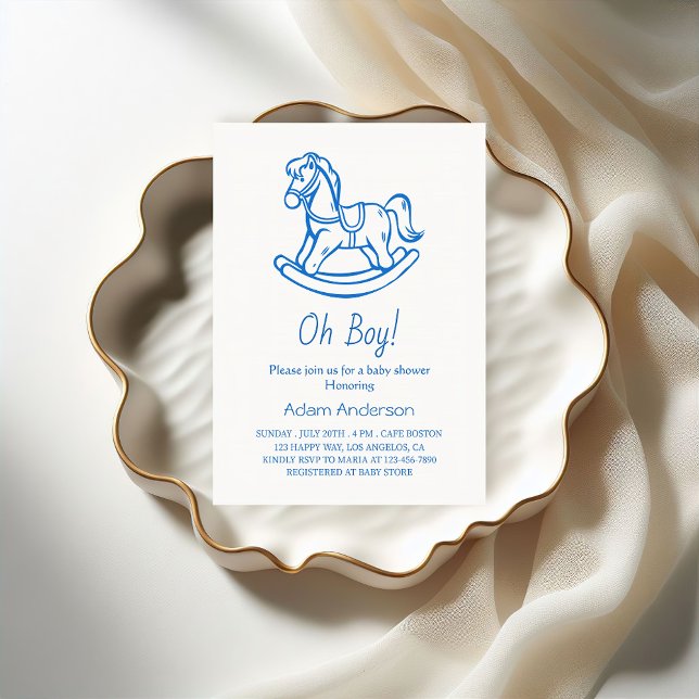 Rocking Horse Oh Boy Baby Shower | Elegant & Cute Invitation (Creator Uploaded)
